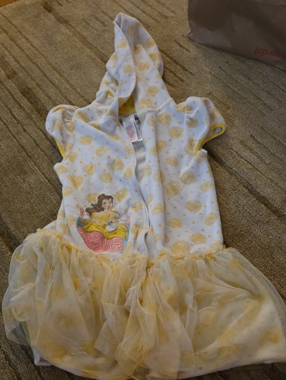 Disney Yellow Belle Hooded Coverup with Princess Motif Size 9/10